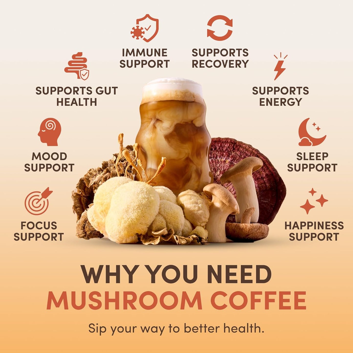RYZE SUPERFOODS Mushroom Coffee USDA Organic with 6 Adaptogenic Mushrooms and MCT Oil, USA Grown Instant Coffee for Better Energy, Focus, Digestion, Immunity with Lions Mane & Turkey Tail, 30 servings