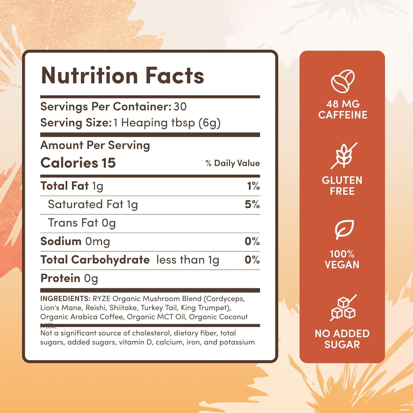 RYZE SUPERFOODS Mushroom Coffee USDA Organic with 6 Adaptogenic Mushrooms and MCT Oil, USA Grown Instant Coffee for Better Energy, Focus, Digestion, Immunity with Lions Mane & Turkey Tail, 30 servings